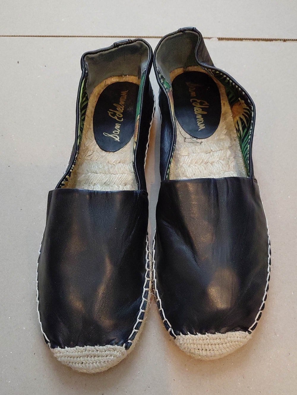 Sam Edelman Black Leather Espadrilles with Jute Trim